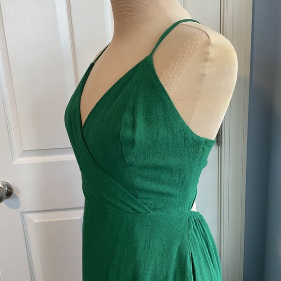 Lulu's Warm Afternoons Green Linen Tie-Back Midi Dress wPockets NWT - Picture 7 of 12